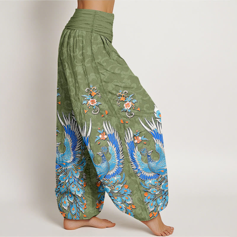 Buddha Stones Pantalones harem de mujer con cintura elástica y estampado de flores de durazno de Cotton Phoenix - image 10