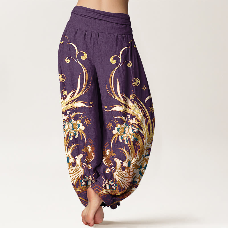 Buddha Stones Pantalones harem de mujer con cintura elástica y estampado de mariposas y fénix de algodón. - image 9