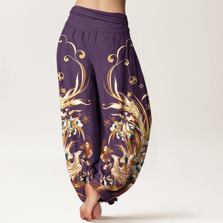 Buddha Stones Pantalones harem de mujer con cintura elástica y estampado de mariposas y fénix de algodón. - image 9