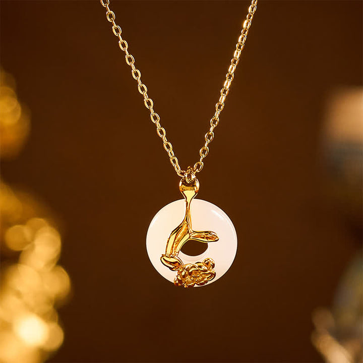 Buddha Stones Collar con colgante de plata de ley 925 con hebilla de peonía y jade blanco Hetian, símbolo de bendición. - image 1