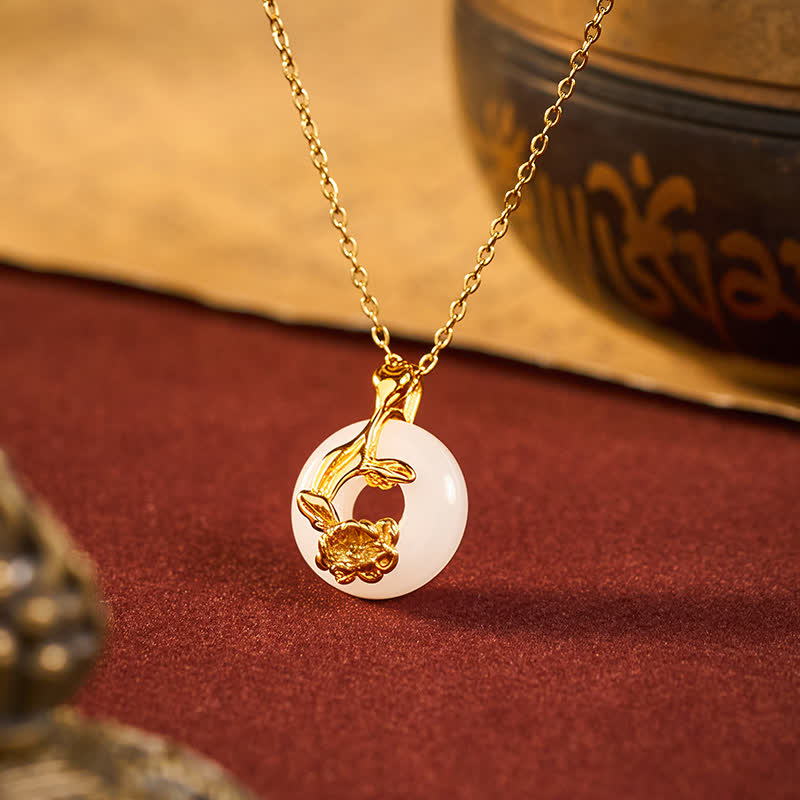 Buddha Stones Collar con colgante de plata de ley 925 con hebilla de peonía y jade blanco Hetian, símbolo de bendición. - Hebilla Peony&Peace - Jade Blanco (Armonía ♥ Suerte) - image 0