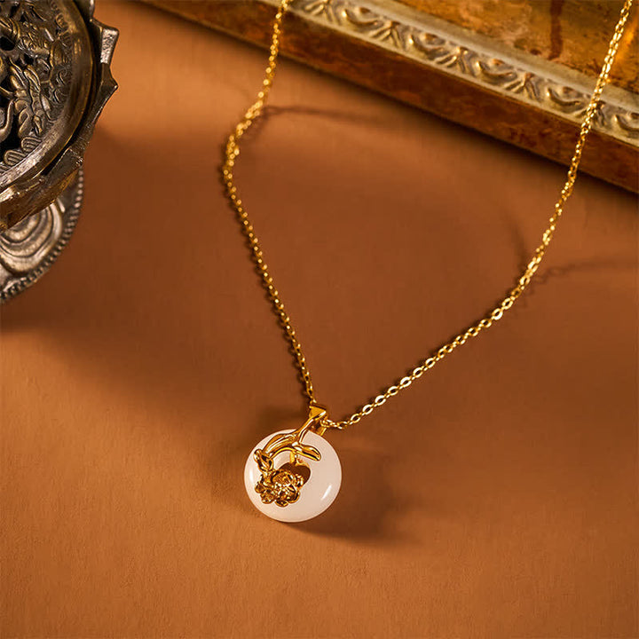 Buddha Stones Collar con colgante de plata de ley 925 con hebilla de peonía y jade blanco Hetian, símbolo de bendición. - image 4