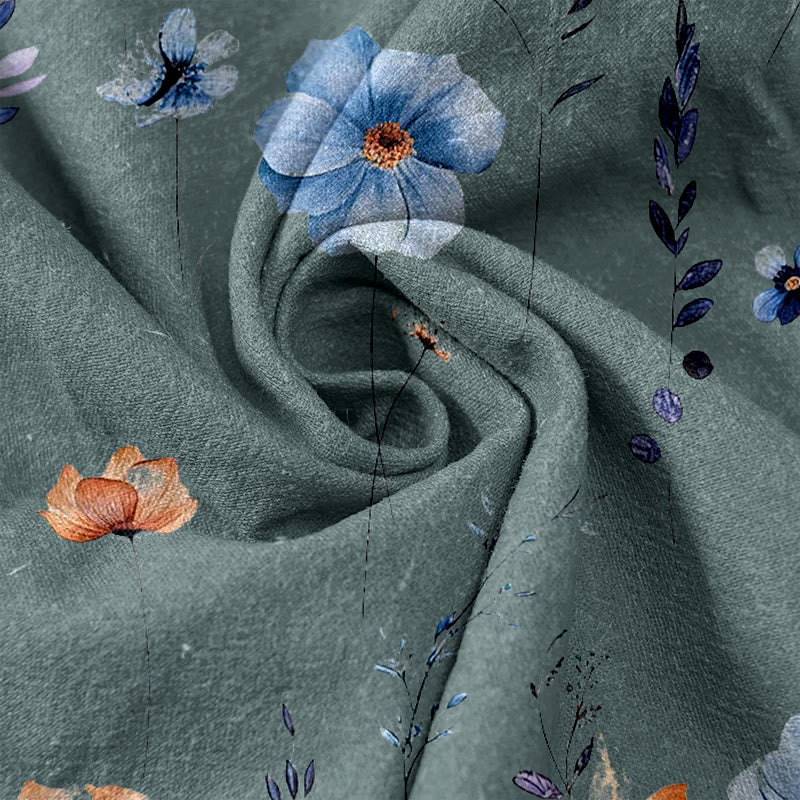 Buddha Stones Pantalones de mujer de algodón puro con estampado de flores silvestres y melocotón, cintura elástica y bolsillos. - image 3