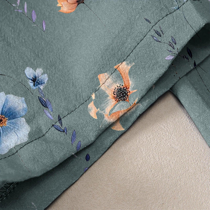 Buddha Stones Pantalones de mujer de algodón puro con estampado de flores silvestres y melocotón, cintura elástica y bolsillos. - image 2