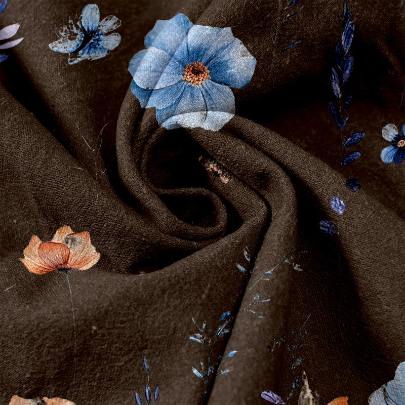 Buddha Stones Pantalones de mujer de algodón puro con estampado de flores silvestres y melocotón, cintura elástica y bolsillos. - image 7