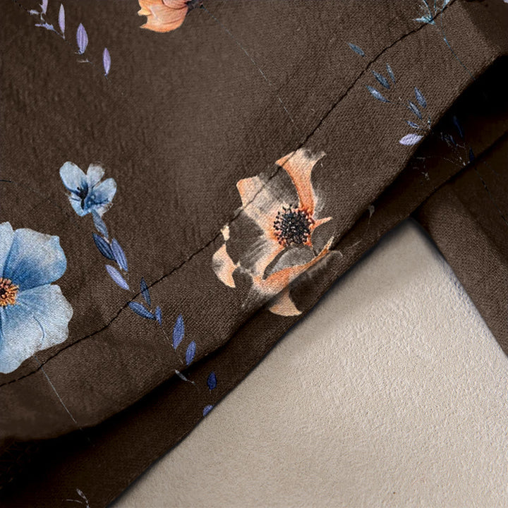 Buddha Stones Pantalones de mujer de algodón puro con estampado de flores silvestres y melocotón, cintura elástica y bolsillos. - image 6