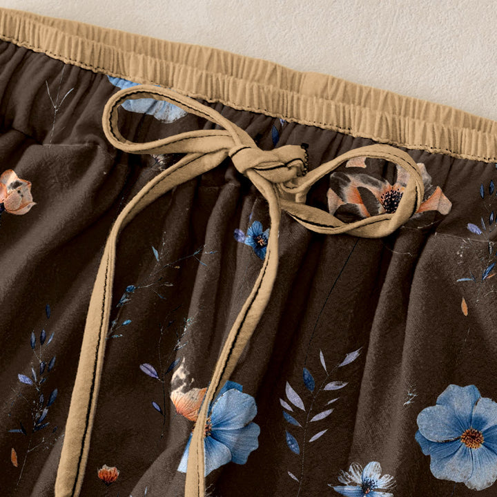 Buddha Stones Pantalones de mujer de algodón puro con estampado de flores silvestres y melocotón, cintura elástica y bolsillos. - image 5