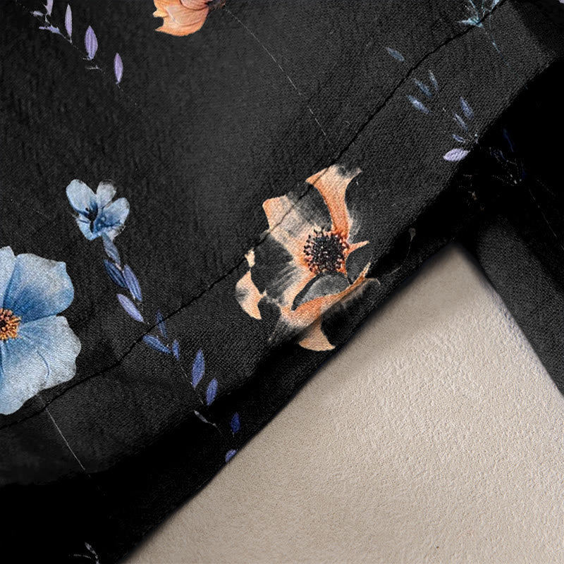 Buddha Stones Pantalones de mujer de algodón puro con estampado de flores silvestres y melocotón, cintura elástica y bolsillos. - image 10