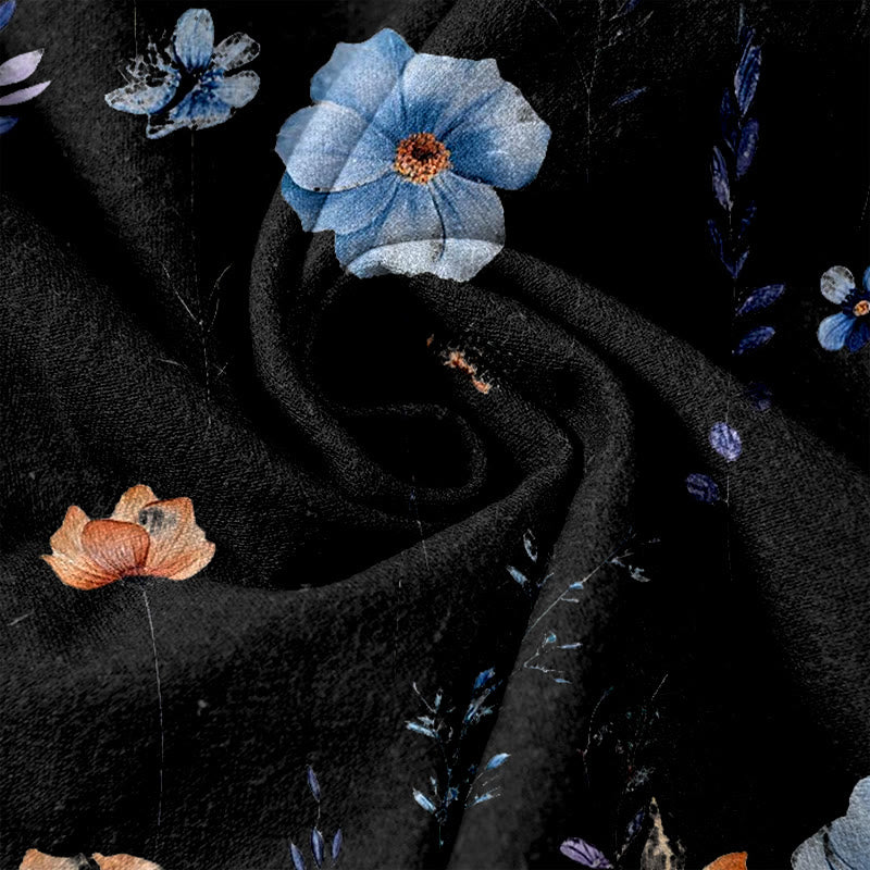 Buddha Stones Pantalones de mujer de algodón puro con estampado de flores silvestres y melocotón, cintura elástica y bolsillos. - image 11