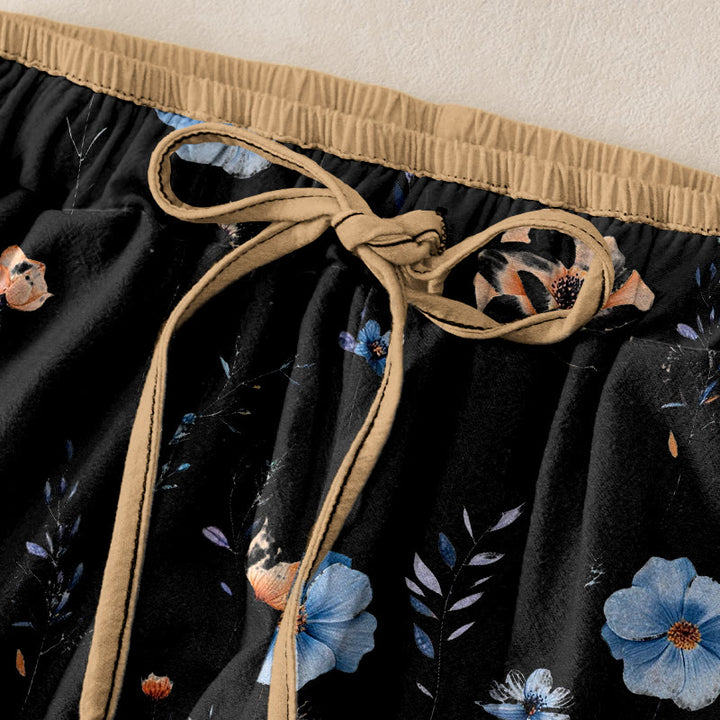 Buddha Stones Pantalones de mujer de algodón puro con estampado de flores silvestres y melocotón, cintura elástica y bolsillos. - image 9