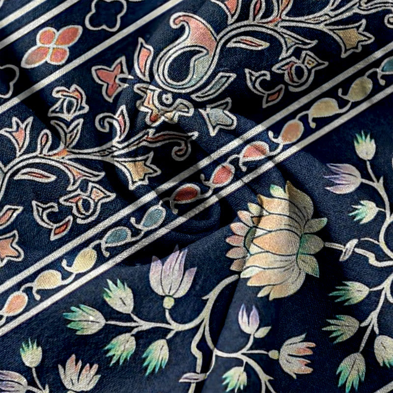 Buddha Stones Pantalones de mujer de algodón puro con estampado paisley de loto, cintura elástica y bolsillos. - image 3