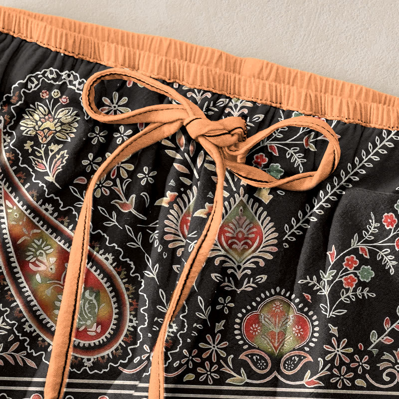 Buddha Stones Pantalones de mujer de algodón puro con estampado paisley de loto, cintura elástica y bolsillos. - image 9