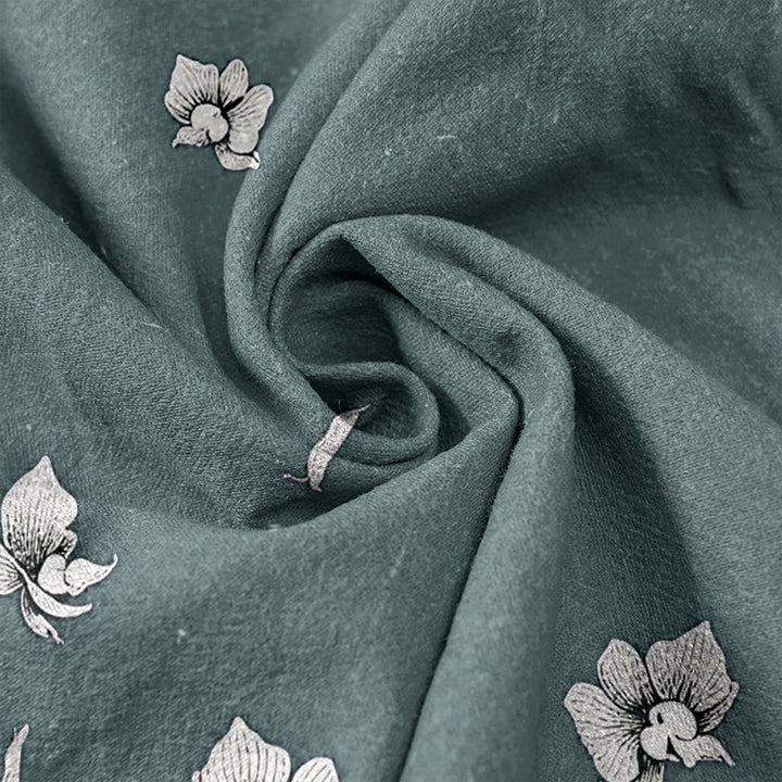 Buddha Stones Pantalones de mujer de algodón puro con estampado de pétalos de flores, cintura elástica y bolsillos. - image 3