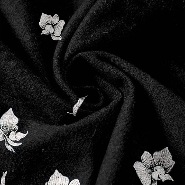 Buddha Stones Pantalones de mujer de algodón puro con estampado de pétalos de flores, cintura elástica y bolsillos. - image 11
