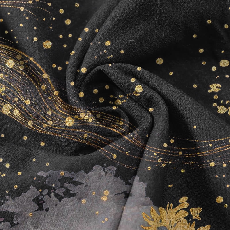 Buddha Stones Pantalones de mujer de algodón puro con estampado de pétalos de flores, cintura elástica y bolsillos. - image 3