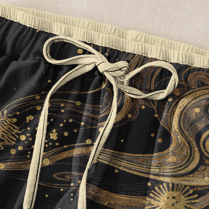 Buddha Stones Pantalones de mujer de algodón puro con estampado de pétalos de flores, cintura elástica y bolsillos. - image 1