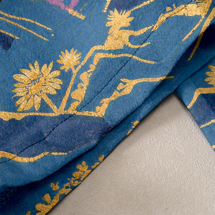 Buddha Stones Pantalones de mujer de algodón puro con estampado de pétalos de flores, cintura elástica y bolsillos. - image 2