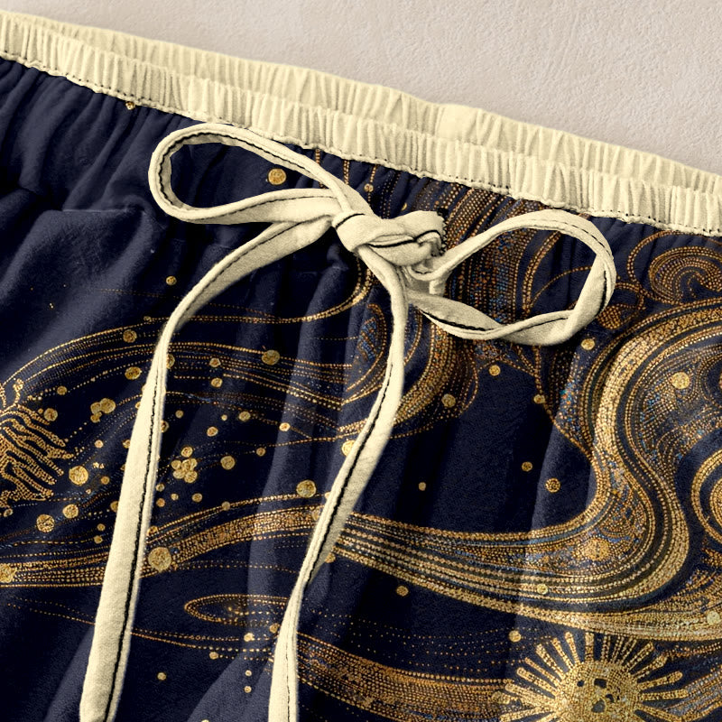 Buddha Stones Pantalones de mujer de algodón puro con estampado de pétalos de flores, cintura elástica y bolsillos. - image 5