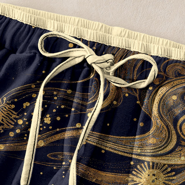 Buddha Stones Pantalones de mujer de algodón puro con estampado de pétalos de flores, cintura elástica y bolsillos. - image 5