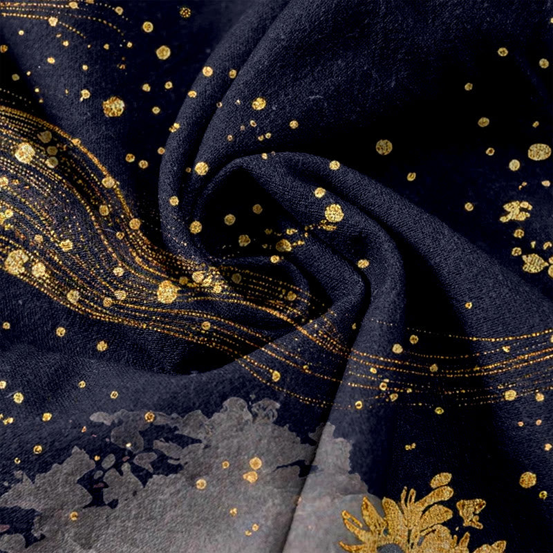 Buddha Stones Pantalones de mujer de algodón puro con estampado de pétalos de flores, cintura elástica y bolsillos. - image 7