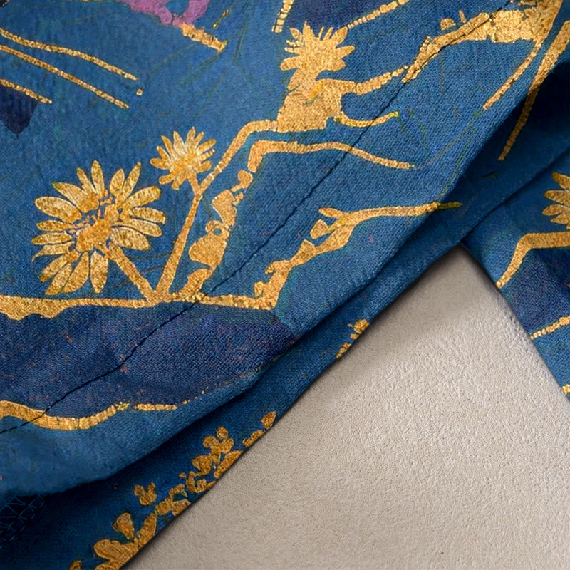 Buddha Stones Pantalones de mujer de algodón puro con estampado de pétalos de flores, cintura elástica y bolsillos. - image 10