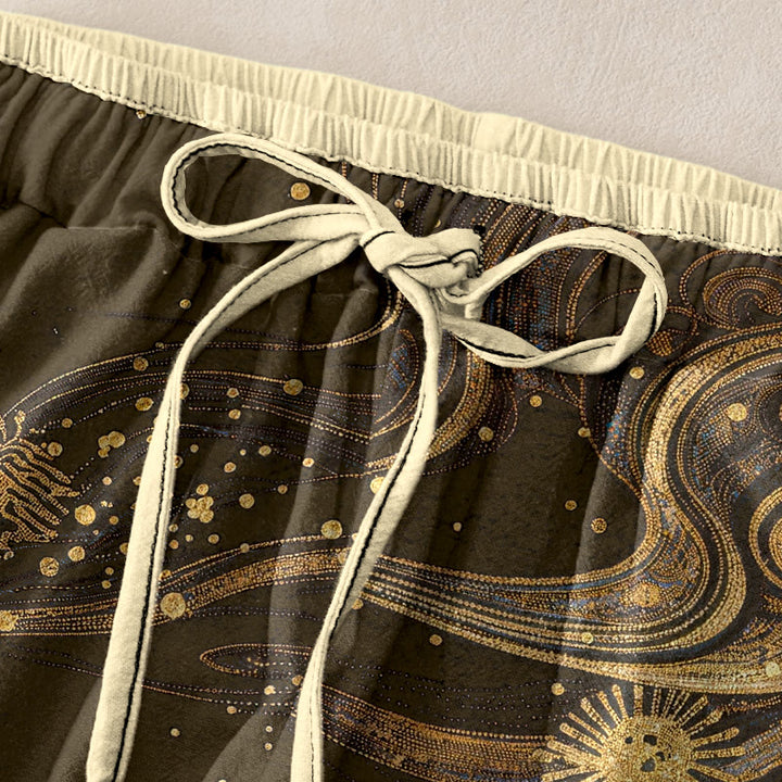 Buddha Stones Pantalones de mujer de algodón puro con estampado de pétalos de flores, cintura elástica y bolsillos. - image 9