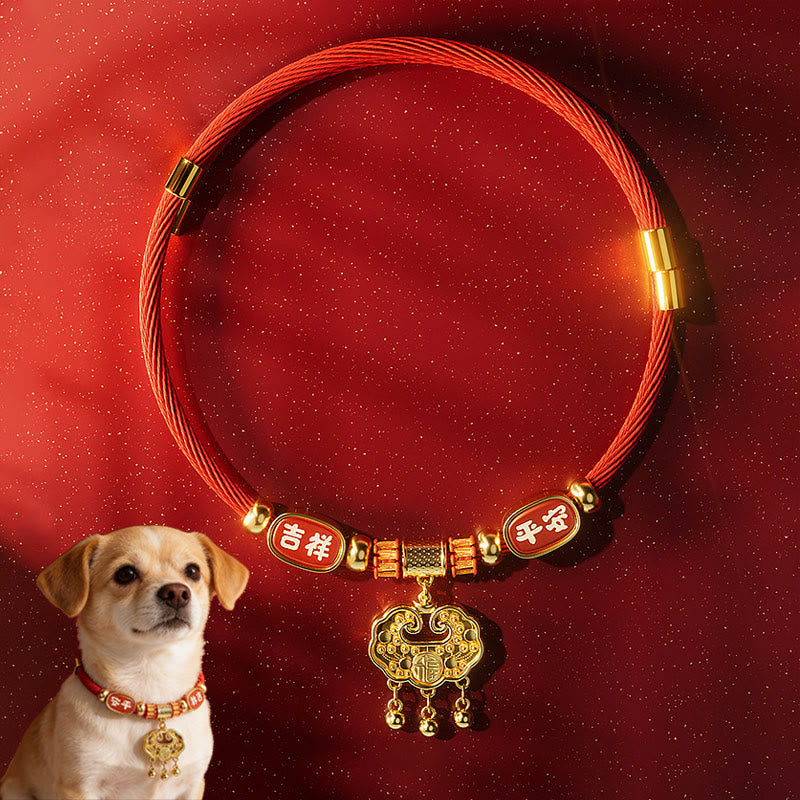 Buddha Stones Collar ajustable para mascotas, para gatos y perros, con cuentas rojas y diseño de personajes de la suerte. - image 2