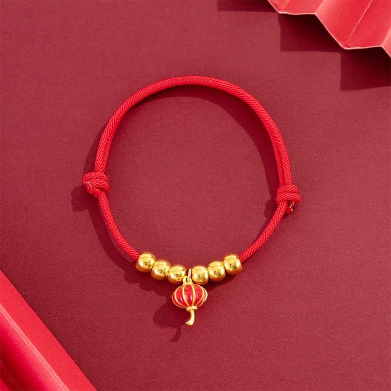 Buddha Stones Collar ajustable para mascotas, para gatos y perros, con cuentas rojas y diseño del personaje Yuanbao Fu. - Patrón de linterna - 20-33 cm - image 11