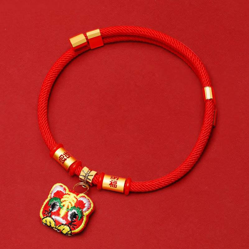 Buddha Stones Collar ajustable para mascotas, para gatos y perros, con bordado trenzado de hilo rojo y diseño de tigre. - image 2