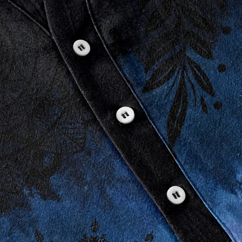 Buddha Stones Camisa de manga corta con medio botón y estampado de mandala de algodón para hombre - image 3