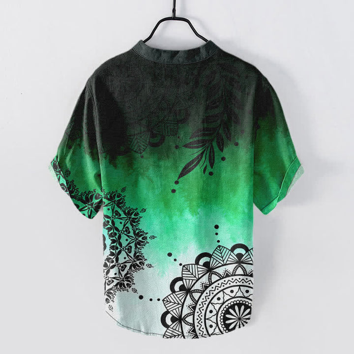 Buddha Stones Camisa de manga corta con medio botón y estampado de mandala de algodón para hombre - image 6