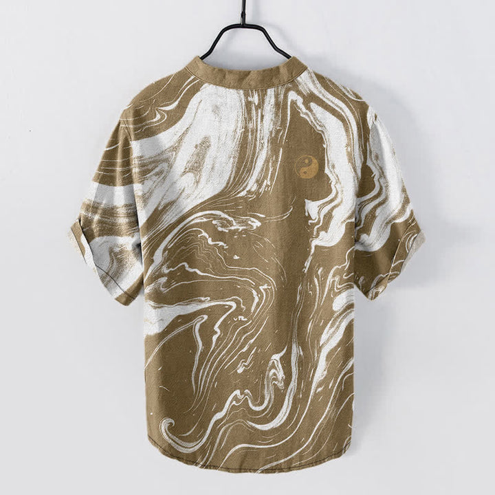 Buddha Stones Camisa de manga corta con medio botón y estampado de Tai Chi para hombre, de algodón. - image 6