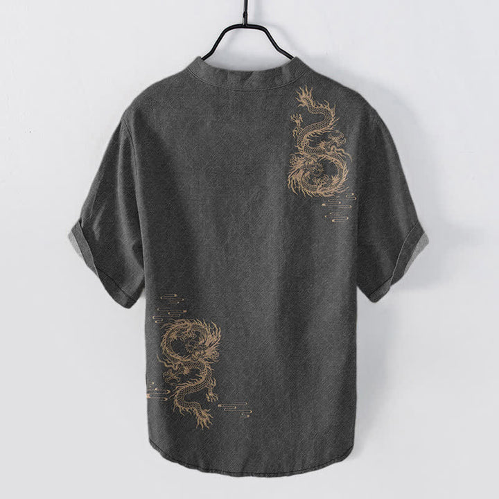Buddha Stones Camisa de manga corta con medio botón para hombre Cotton Dragon - image 1