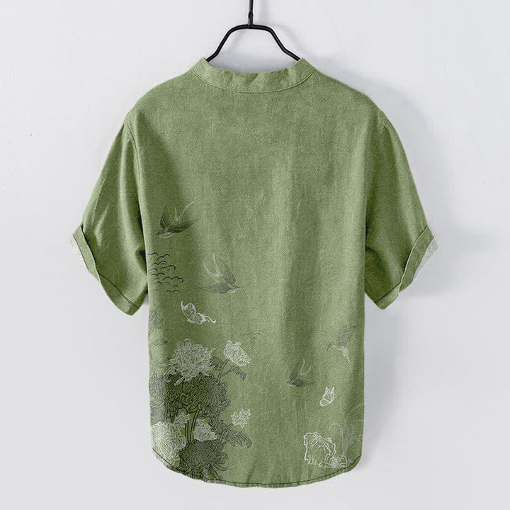 Buddha Stones Camisa de manga corta para hombre con estampado de mariposa loto golondrina. - image 6