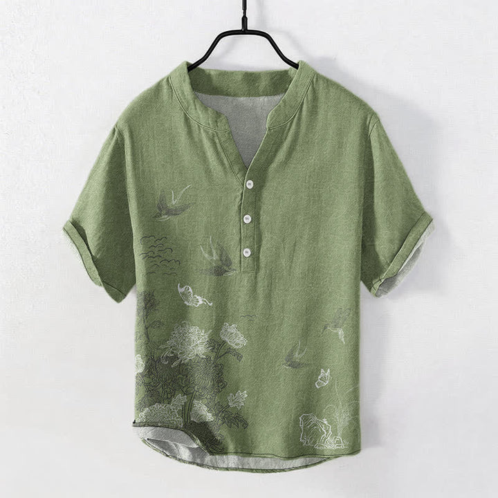Buddha Stones Camisa de manga corta para hombre con estampado de mariposa loto golondrina. - image 5