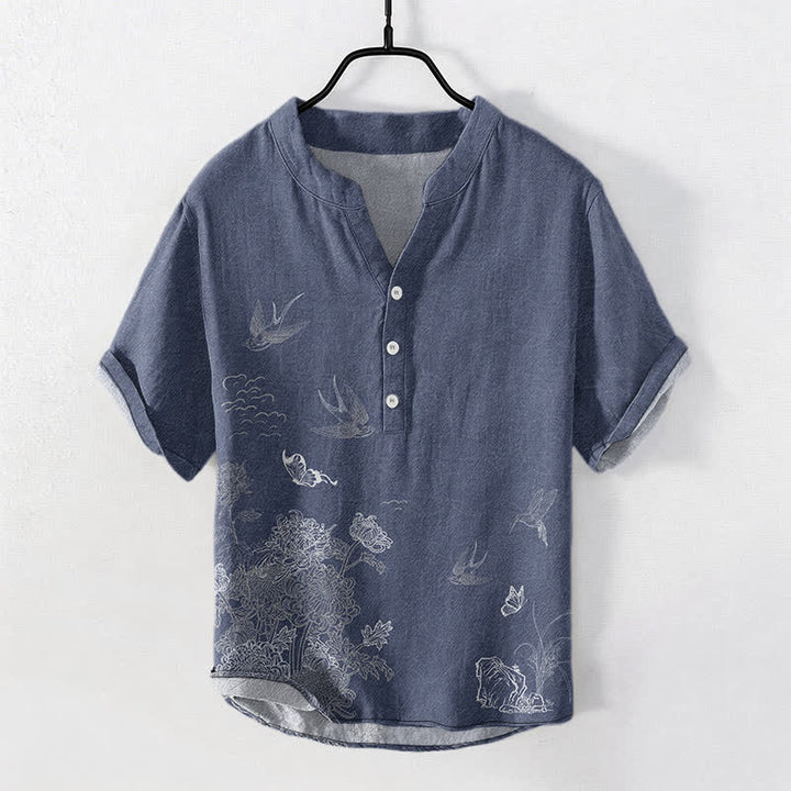 Buddha Stones Camisa de manga corta para hombre con estampado de mariposa loto golondrina. - image 7