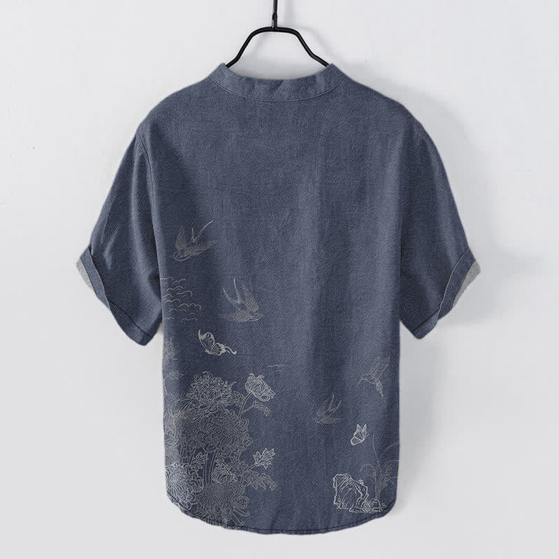 Buddha Stones Camisa de manga corta para hombre con estampado de mariposa loto golondrina. - image 8