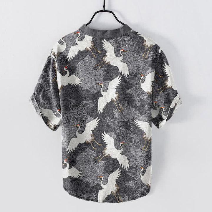 Buddha Stones Camisa de manga corta para hombre Crane, estilo casual de resort - image 1