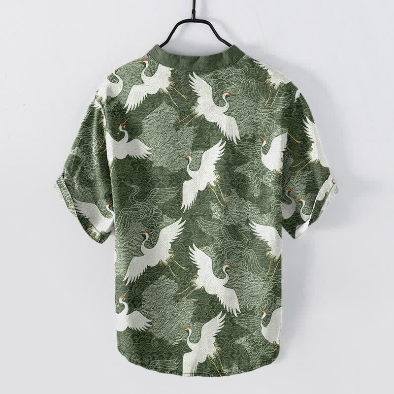 Buddha Stones Camisa de manga corta para hombre Crane, estilo casual de resort - image 6