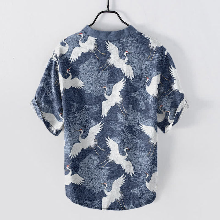 Buddha Stones Camisa de manga corta para hombre Crane, estilo casual de resort - image 8