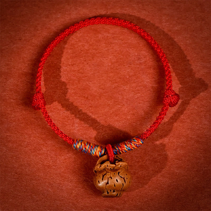 Buddha Stones Collar ajustable para gatos y perros con cordón rojo trenzado de hueso de melocotón. - image 2
