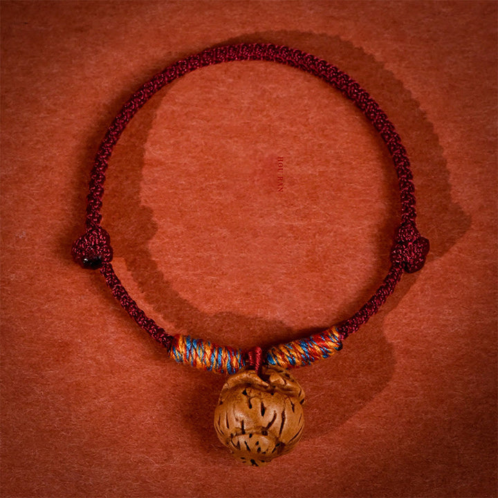 Buddha Stones Collar ajustable para gatos y perros con cordón rojo trenzado de hueso de melocotón. - Rojo oscuro - 50-65 cm - image 16