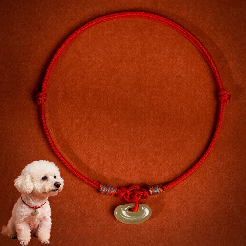 Buddha Stones Collar ajustable de protección para gatos y perros con hilo rojo trenzado de jade. - Rojo - 50-65 cm - image 1