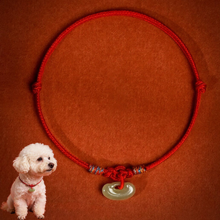 Buddha Stones Collar ajustable de protección para gatos y perros con hilo rojo trenzado de jade. - Rojo - 50-65 cm - image 1