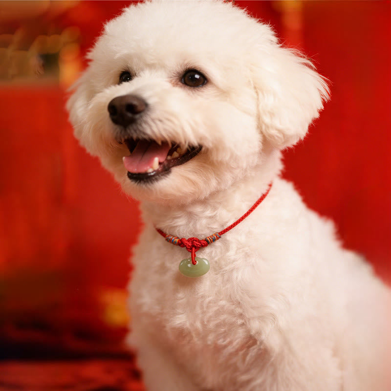 Buddha Stones Collar ajustable de protección para gatos y perros con hilo rojo trenzado de jade. - image 0