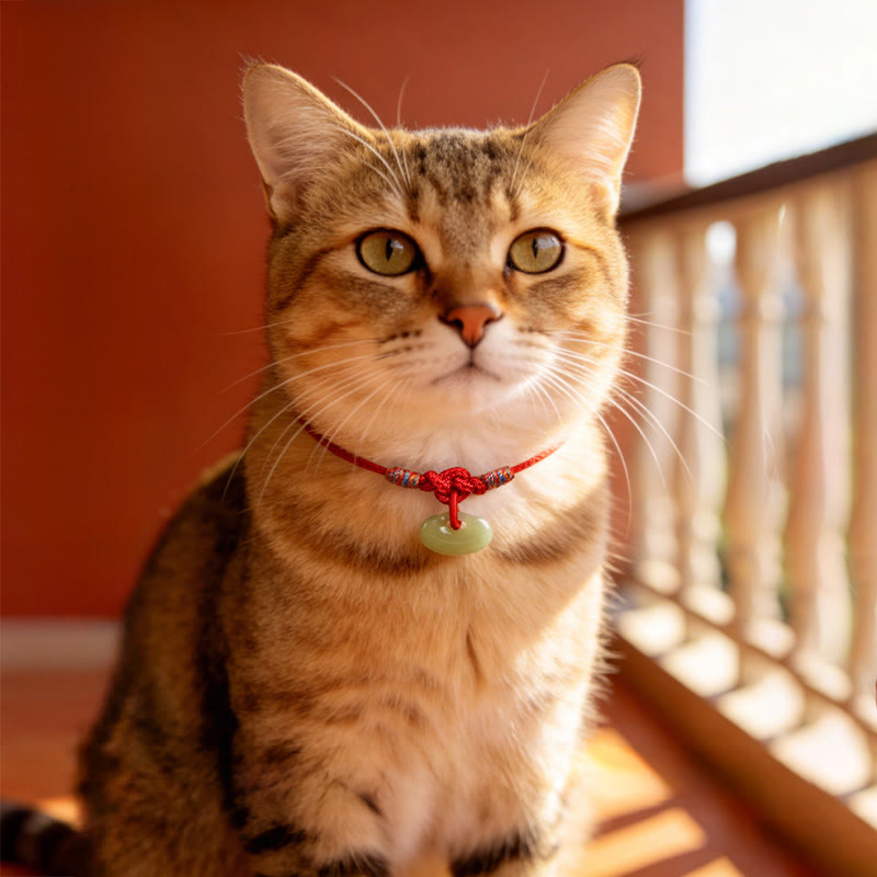 Buddha Stones Collar ajustable de protección para gatos y perros con hilo rojo trenzado de jade. - image 15
