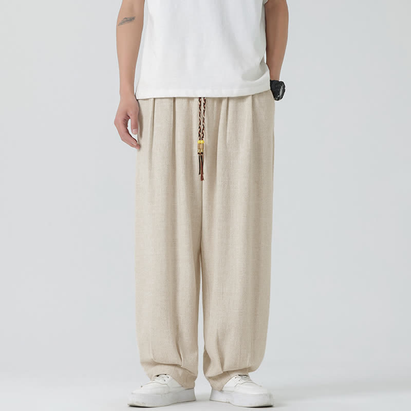 Buddha Stones Pantalones de hombre de corte recto, color liso, hasta el tobillo, con cordón ajustable, ideales para el verano. - image 1