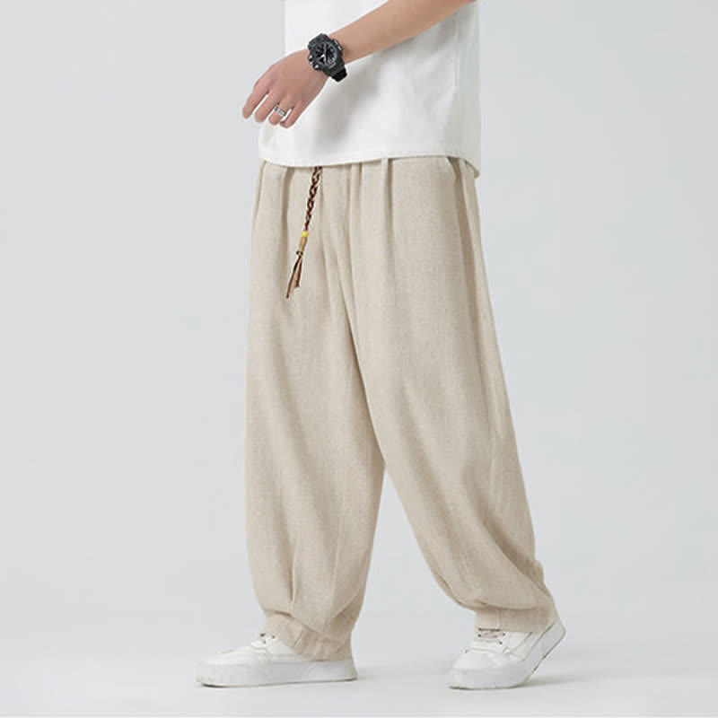 Buddha Stones Pantalones de hombre de corte recto, color liso, hasta el tobillo, con cordón ajustable, ideales para el verano. - Beige - US/UK/AU46, EU56 (5XL) - image 0