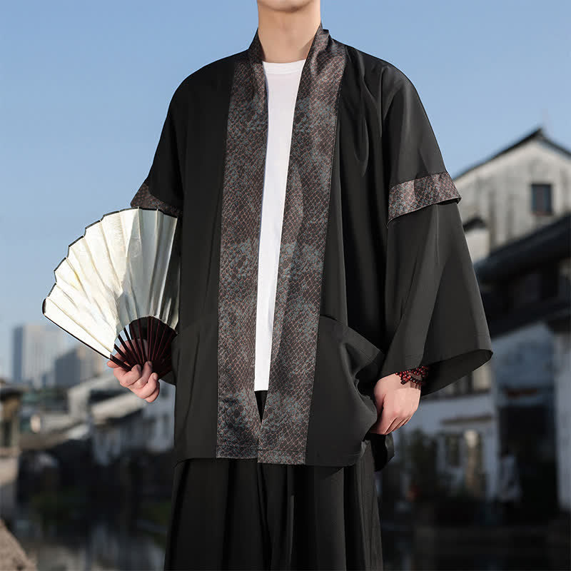 Buddha Stones Kimono de manga tres cuartos para hombre, estilo casual de verano, con cuello de solapa y cuello zen. - Verde - US/UK/AU46, EU56 (5XL) - image 1