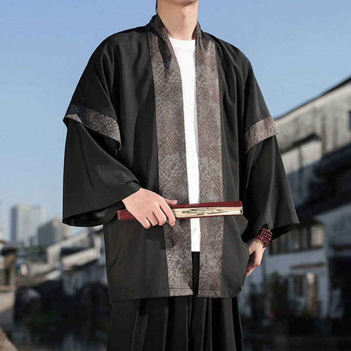 Buddha Stones Kimono de manga tres cuartos para hombre, estilo casual de verano, con cuello de solapa y cuello zen. - image 4